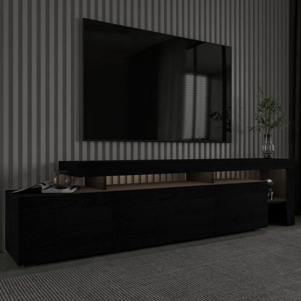 Beliz TV-bnk med LED-belysning - Svart tr