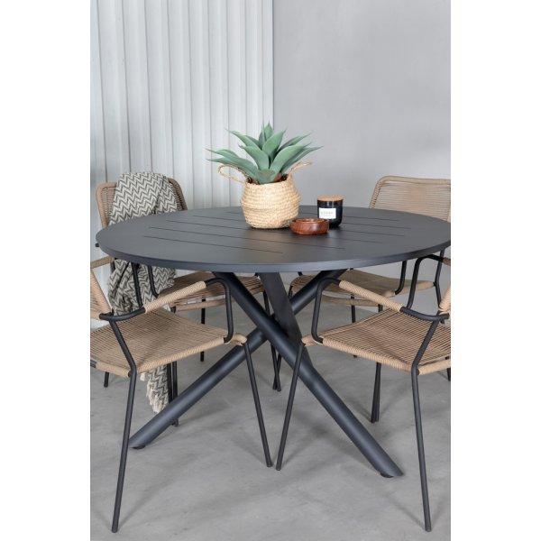 Alma utematgrupp med 4 st Lindos stolar - Beige/Svart Alma utematgrupp med 4 st Lindos stolar - Beige/Svart