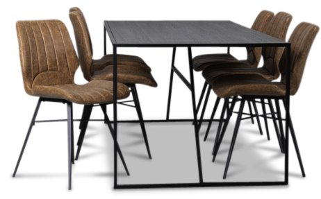 Lazio matgrupp 195 cm bord med 6 st Unique stolar - Svart/Brun