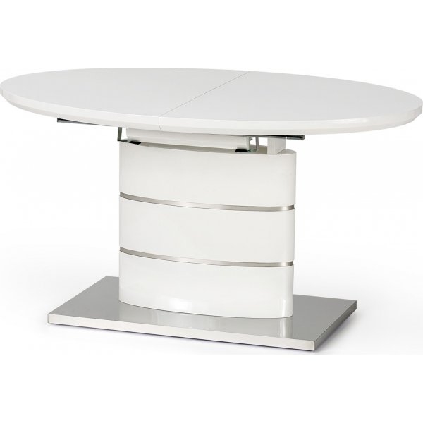 Evangeline ovale uitschuifbare eettafel in wit hoogglans / Chroom