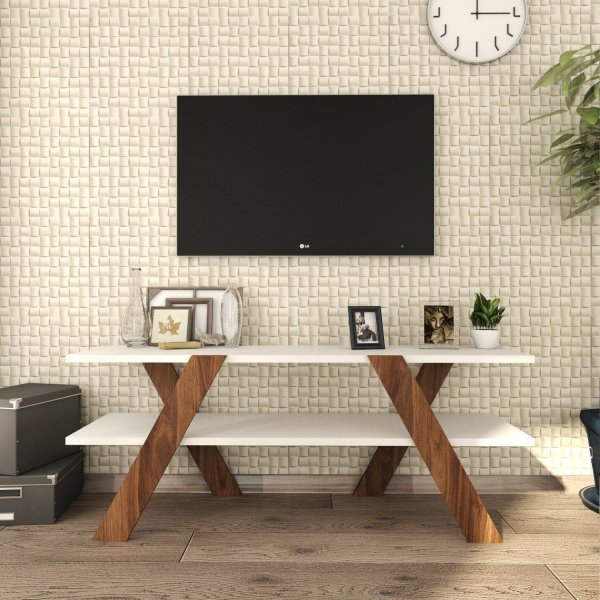 Meuble TV Basic - Blanc/noyer