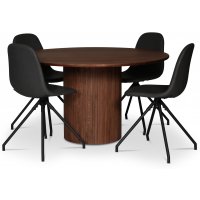 Nova matgrupp; runt matbord Ø130 cm, valnöt + 4 st Bridge matstolar snurrbara, svart PU Nova matgrupp; runt matbord Ø130 cm, valnöt + 4 st Bridge matstolar snurrbara, svart PU