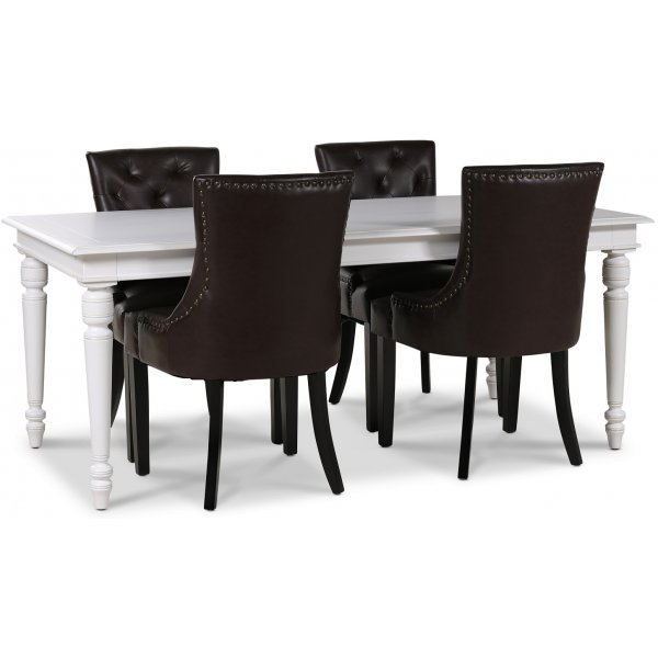 Matgrupp; Bord 180x90 cm med 4 st bruna stolar Matgrupp; Bord 180x90 cm med 4 st bruna stolar