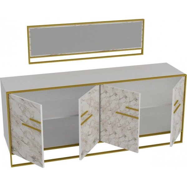 Polka skänk med spegel - Guld/vit Polka skänk med spegel - Guld/vit