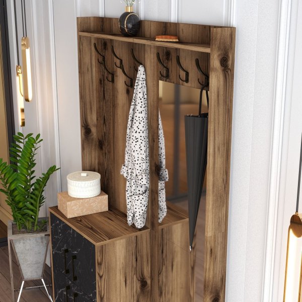 Meuble d'entrée berlinois bc - Noyer/marbre noir Meuble d'entrée berlinois bc - Noyer/marbre noir