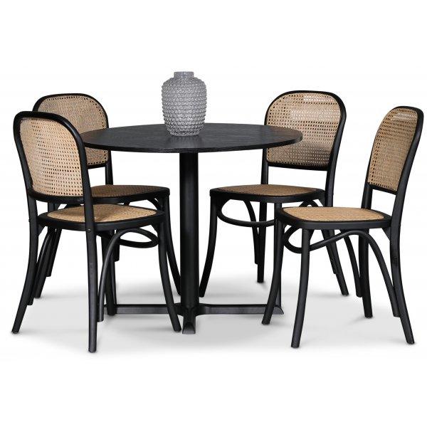 Zwarte stoel met rotan rugleuning en zitting - Tone + Stoel kussen Zwarte stoel met rotan rugleuning en zitting - Tone + Stoel kussen