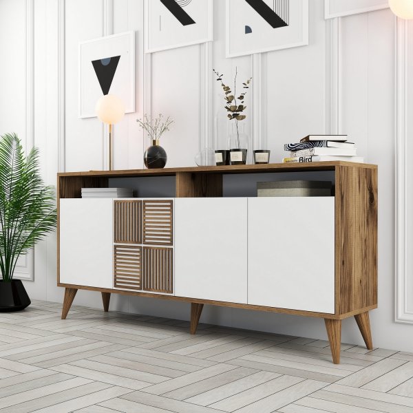 Buffet Milan 160 cm - Noyer/blanc