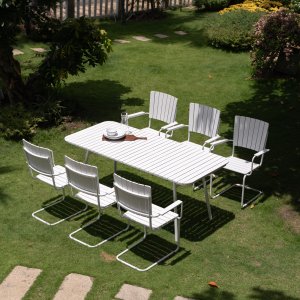 Holmsund matgrupp; bord 180x80 cm med 6 st karmstolar - vit Holmsund matgrupp; bord 180x80 cm med 6 st karmstolar - vit
