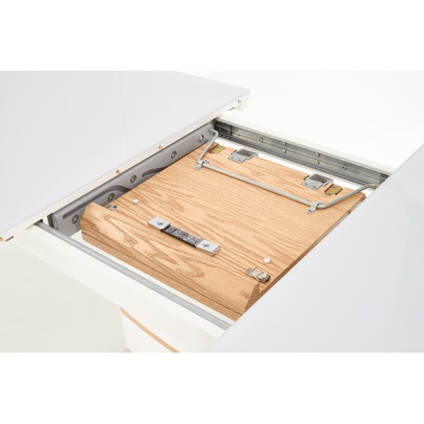 Table à manger extensible Mervin 140-180 cm - Chêne / Blanc brillant Table à manger extensible Mervin 140-180 cm - Chêne / Blanc brillant