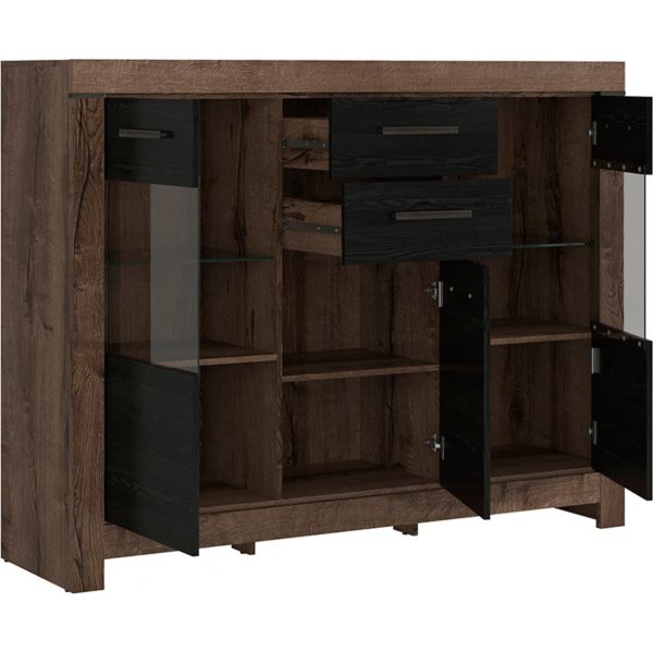 Balin vitrinekast - Donker eiken/zwart eiken