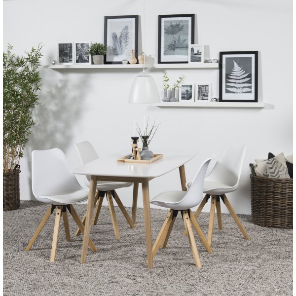 Chaise de salle à manger Dima - PU blanc/hévéa Chaise de salle à manger Dima - PU blanc/hévéa