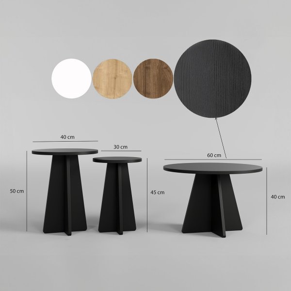 Ensemble de table basse trio champignon Ø60/40/30 cm - Noir Ensemble de table basse trio champignon Ø60/40/30 cm - Noir