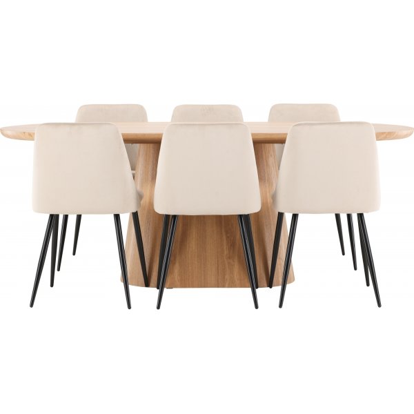 Matbord Stjärnö med 6 st Night stolar - Beige/svart Matbord Stjärnö med 6 st Night stolar - Beige/svart