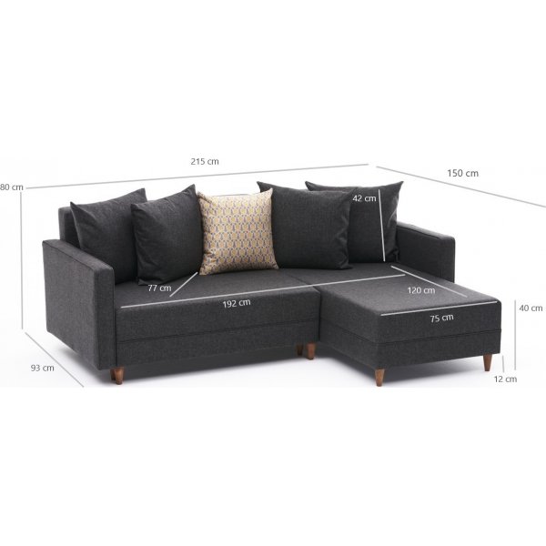Aydam slaapbank rechts - Antraciet