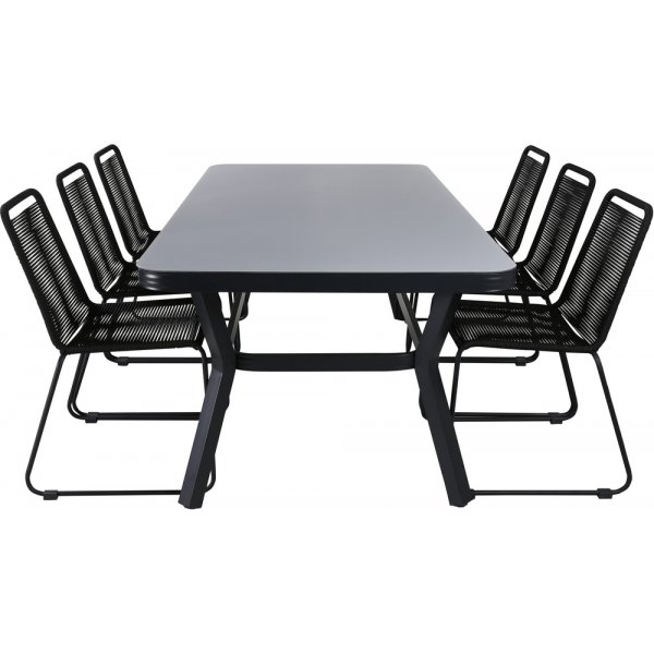 Virya utematgrupp med 6 st Lindos stolar - Svart/Grå Virya utematgrupp med 6 st Lindos stolar - Svart/Grå