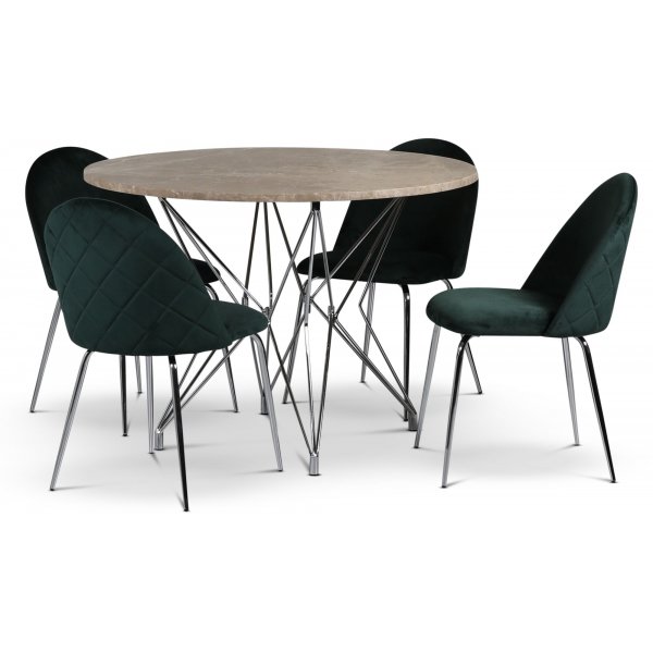 Zoo matgrupp 105 cm inkl. 4 st Plaza velvet stolar - Krom / Beige Empradore