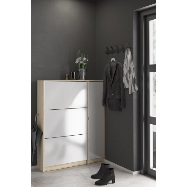 Meuble à chaussures avec porte et 3 compartiments - Chêne/blanc Meuble à chaussures avec porte et 3 compartiments - Chêne/blanc