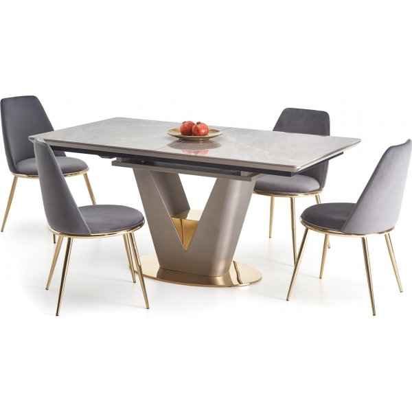 Table à manger Valentino 160-220 x 90 cm - Marbre gris/gris clair/or Table à manger Valentino 160-220 x 90 cm - Marbre gris/gris clair/or