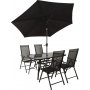 Bjurvik matgrupp; bord med 4 st stolar plus parasol By Martinsen - Svart