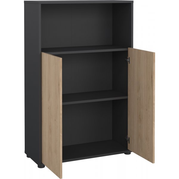 Bibliothèque basse avec portes Sign - Gris mat/hickory Bibliothèque basse avec portes Sign - Gris mat/hickory