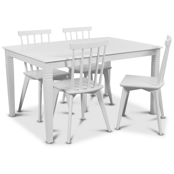 Mellby matgrupp 140 cm bord med 4 st vita Linkping Pinnstolar - Vit