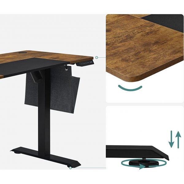 Bureau rglable en hauteur Charlene 120 x 60 cm - Marron/noir