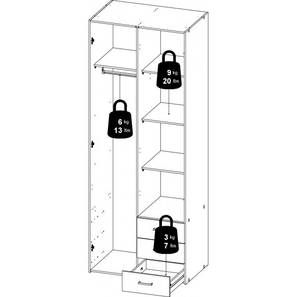Armoire Space 2 portes et 3 tiroirs - Blanc Armoire Space 2 portes et 3 tiroirs - Blanc