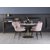 Groupe de salle  manger Plaza, table en marbre avec 4 chaises en velours Tho - Rose/Blanc/Laiton