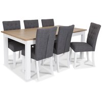 Skagen matgrupp - 180 cm Bord inklusive 6 st Crocket stolar i grå klädsel - Vit/Ekbets Skagen matgrupp - 180 cm Bord inklusive 6 st Crocket stolar i grå klädsel - Vit/Ekbets