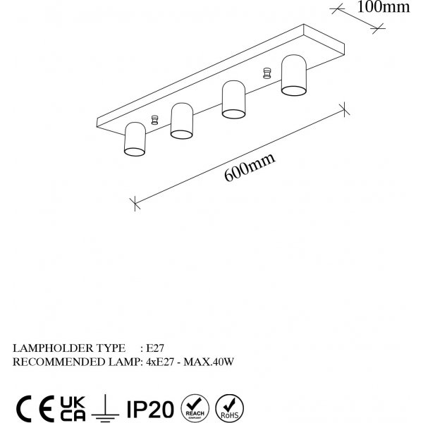 Plafonnier Milou 12230 - Noir/blanc