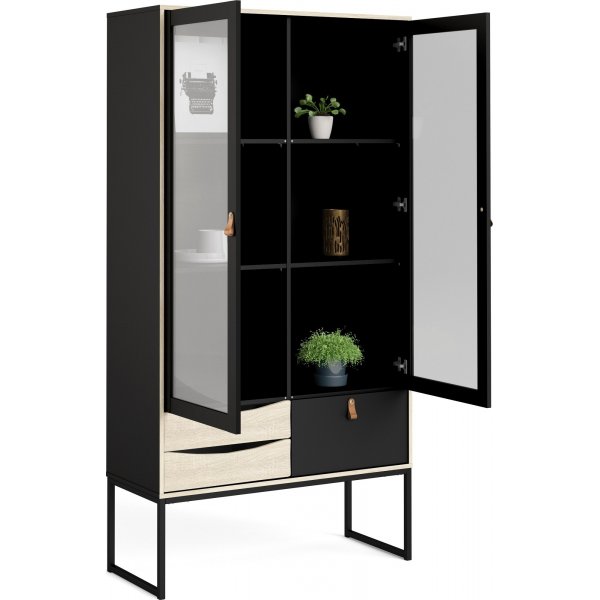 Stoppelvitrinekast - Zwart/eiken Stoppelvitrinekast - Zwart/eiken