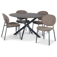 Hogrän matgrupp Ø120 cm bord i mörkt trä + 4 st Tofta bruna stolar Hogrän matgrupp Ø120 cm bord i mörkt trä + 4 st Tofta bruna stolar