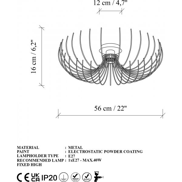 Karson taklampa 56 cm - Guld