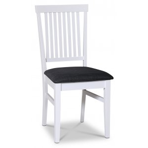 2 st Fårö vit stol med ribbor och grå tygsits + Möbeltassar