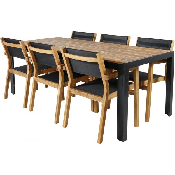 Bois utematgrupp med 6 st Venice stolar - Svart/Natur