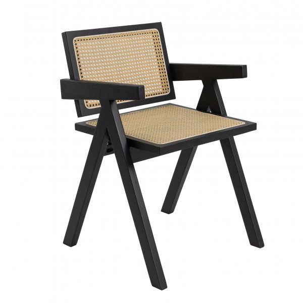 Anna karmstol - Svart med konstrotting i sits & rygg Anna karmstol - Svart med konstrotting i sits & rygg