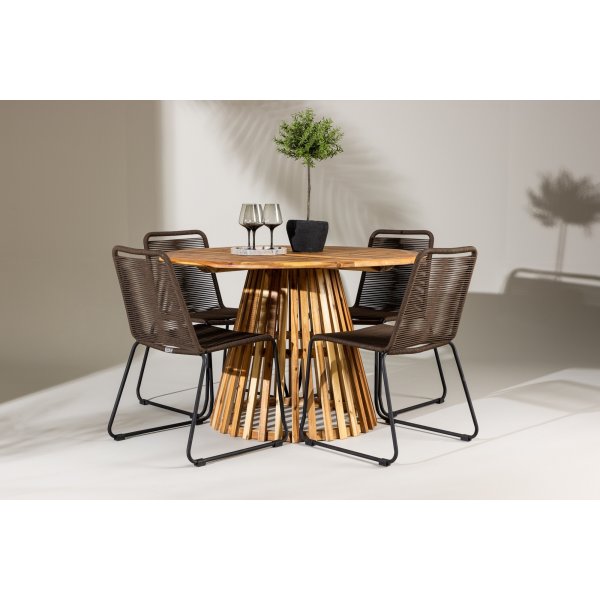 Lumpur rund matgrupp med 4 st Lindos stolar - Brun/svart + 3.00 x Mbeltassar