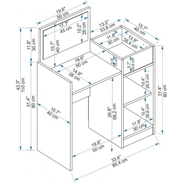 Sedef kaptafel 85,4 x 40 cm - Wit Sedef kaptafel 85,4 x 40 cm - Wit