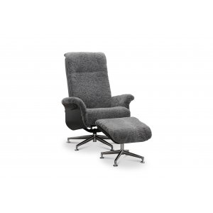 Reclinerfåtölj med fotpall i äkta fårskinn svart/grafitgrå - Ulla + Fläckborttagare för möbler Reclinerfåtölj med fotpall i äkta fårskinn svart/grafitgrå - Ulla + Fläckborttagare för möbler