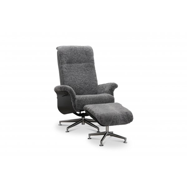 Reclinerftlj med fotpall i kta frskinn svart/grafitgr - Ulla + Flckborttagare fr mbler