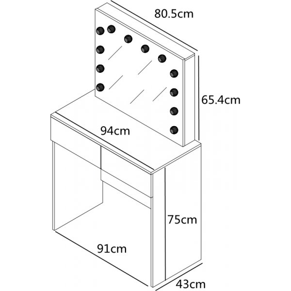 Coiffeuse blanche Facada avec éclairage 94 x 43 cm Coiffeuse blanche Facada avec éclairage 94 x 43 cm