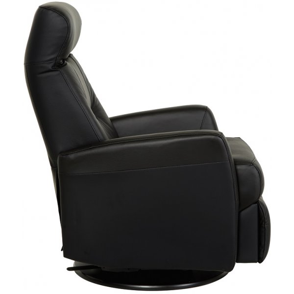 Frans reclinerftlj i svart skinn med gung och snurrfunktion