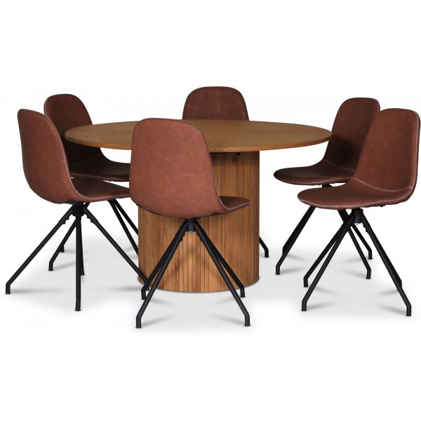 Groupe de repas Nova, table  manger extensible 130-170 cm avec 6 chaises Bridge - Chne huil