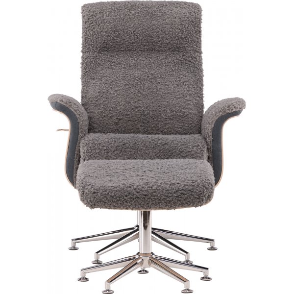 Reclinerfåtölj med fotpall - Grå fårskinnsimitation/whitewash ek + Fläckborttagare för möbler Reclinerfåtölj med fotpall - Grå fårskinnsimitation/whitewash ek + Fläckborttagare för möbler