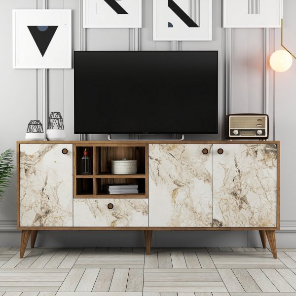Nappa dressoir - Wit marmer/notenhout Nappa dressoir - Wit marmer/notenhout