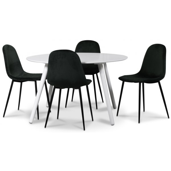 Rosvik matgrupp, matbord med 4 st Carisma sammetsstolar - Vit/Grn + 3.00 x Mbeltassar