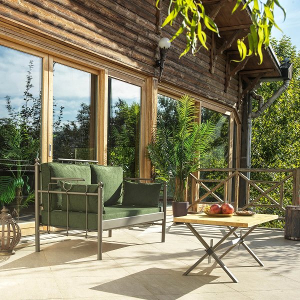 Canapé d'extérieur 2 places Hampus - Marron/vert + Détachant pour meubles Canapé d'extérieur 2 places Hampus - Marron/vert + Détachant pour meubles