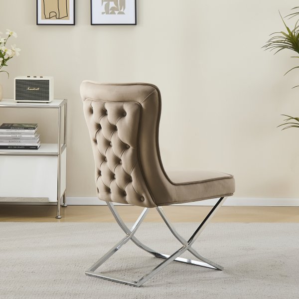 Stol med kromade ben - beige sammet - Luxury Stol med kromade ben - beige sammet - Luxury