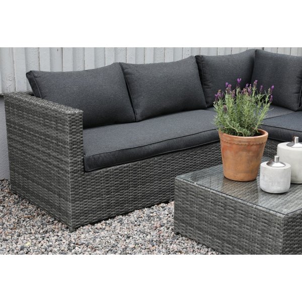 Miami utegrupp med bord - Grå konstrotting + Fläckborttagare för möbler Miami utegrupp med bord - Grå konstrotting + Fläckborttagare för möbler