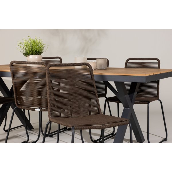 Garcia rektangulr matgrupp med 6 st Lindos stolar - Brun/svart + 4.00 x Mbeltassar